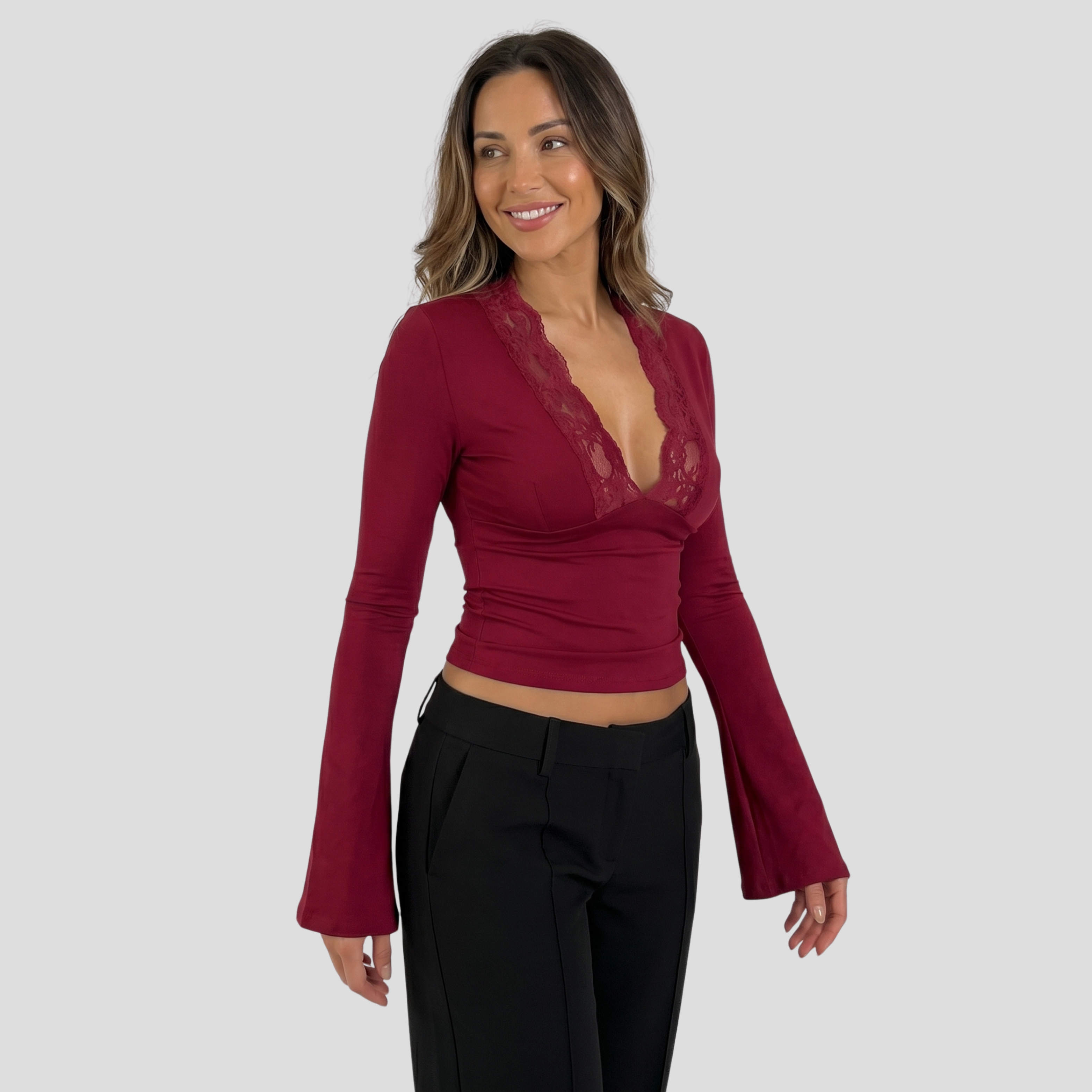 Women Crop Top | Deep Neckline Form & Lace Trim Alignment for Occasion Wear