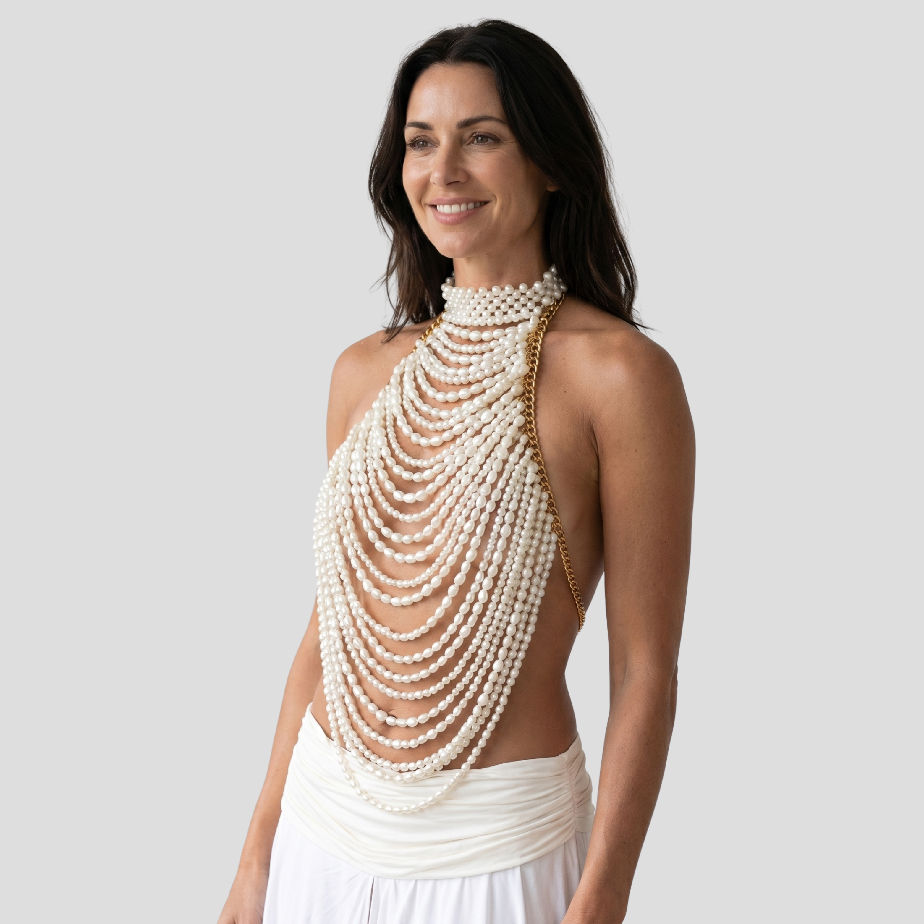 Women Halter Top | Cascading Bead Arrangement & Draped Line Alignment for Occasion Wear