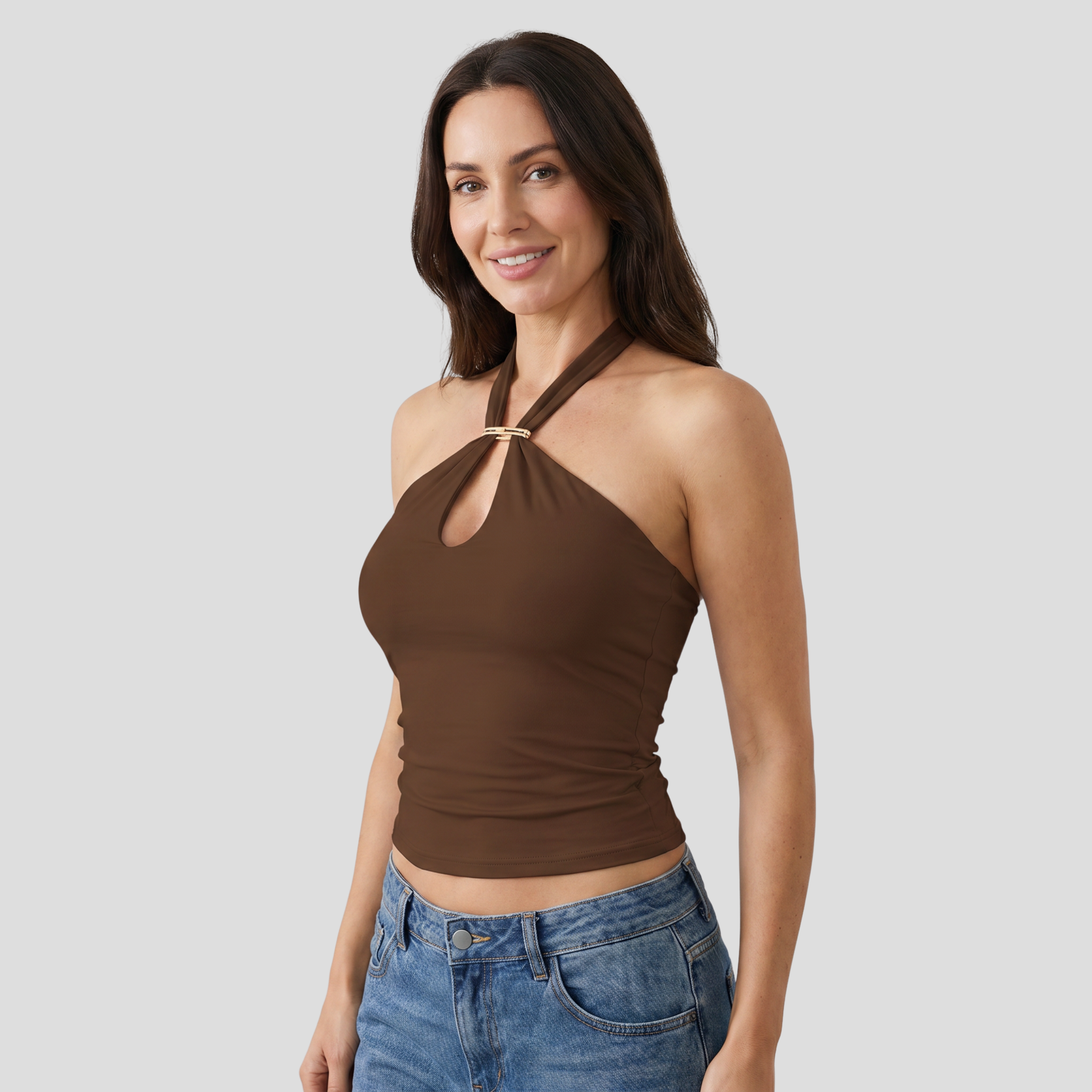 Women Halter Top | Keyhole Cutout Form & Ribbed Surface Definition for Daily Wear