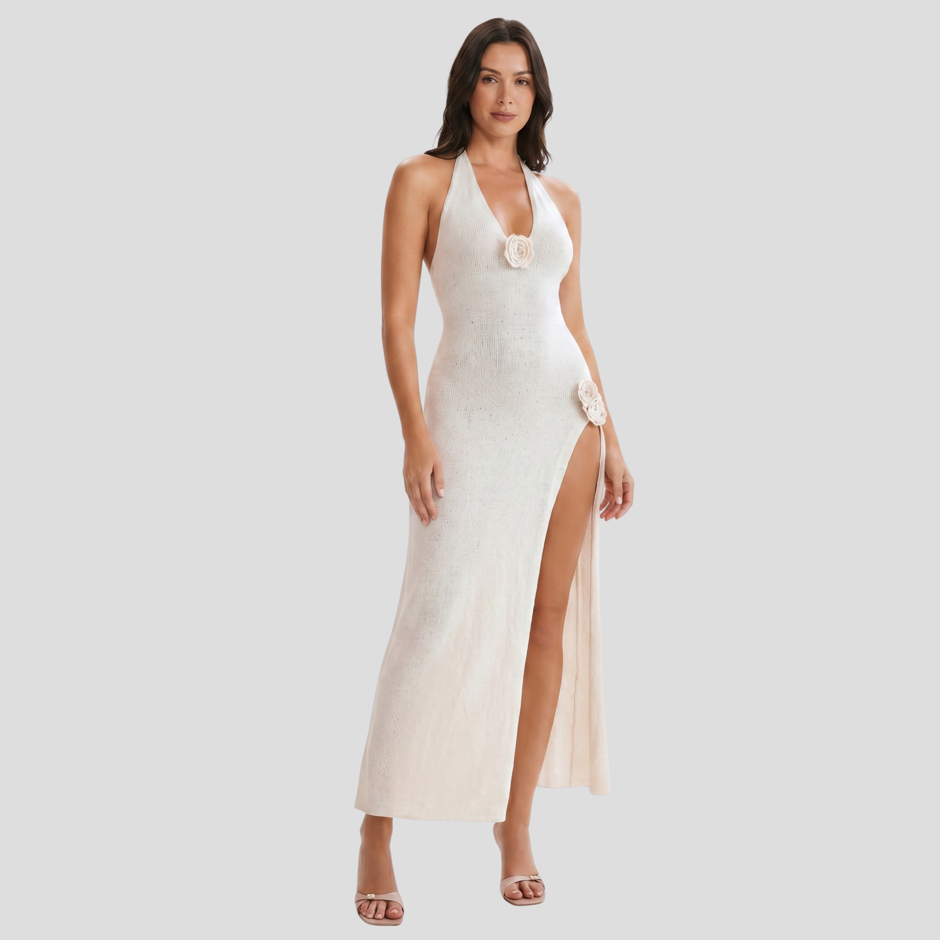 Women Maxi Dress | Halter Neckline Form & Side-Slit Alignment for Occasion Wear