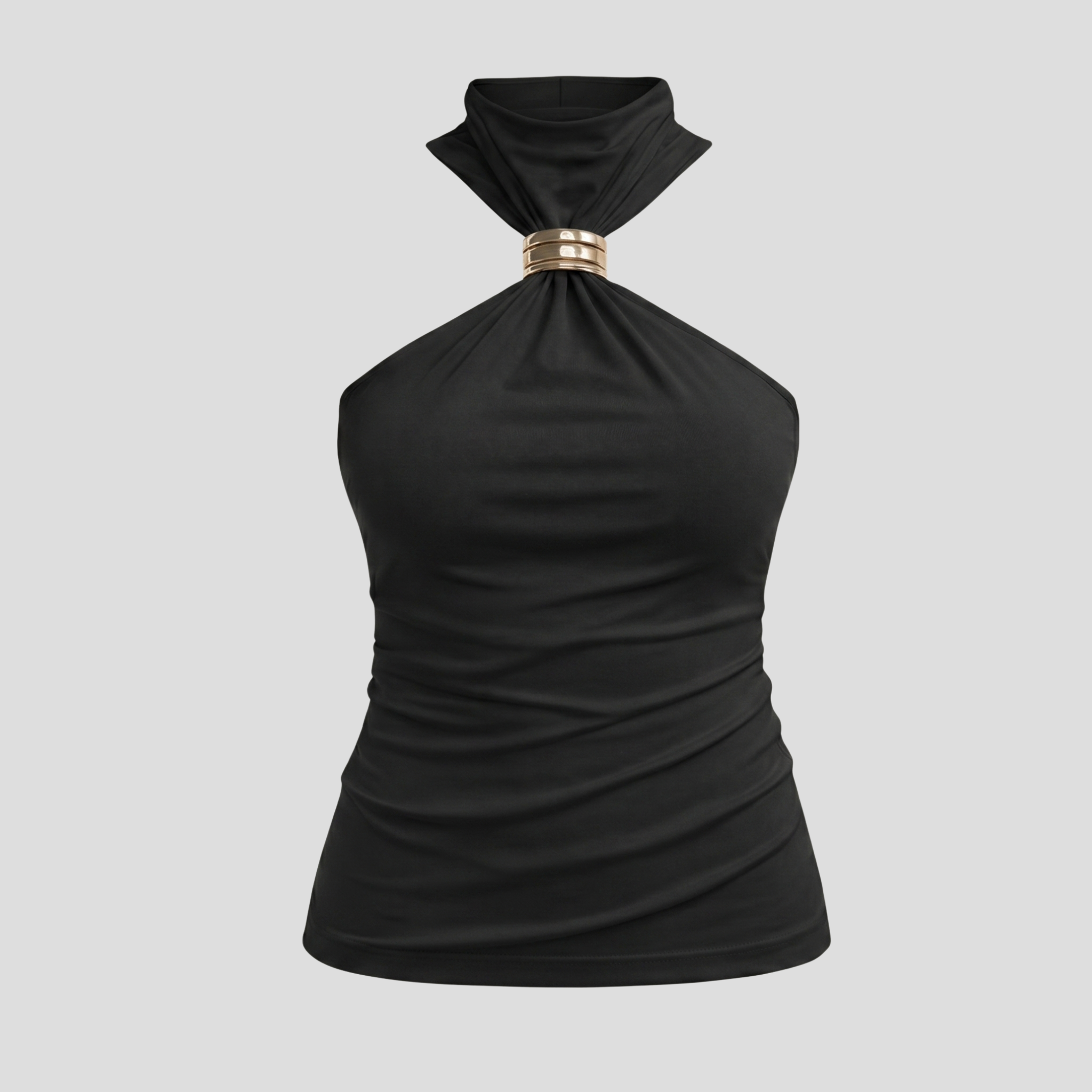 Women Halter Top | High Neckline Form & Gold Ring Placement for Occasion Wear
