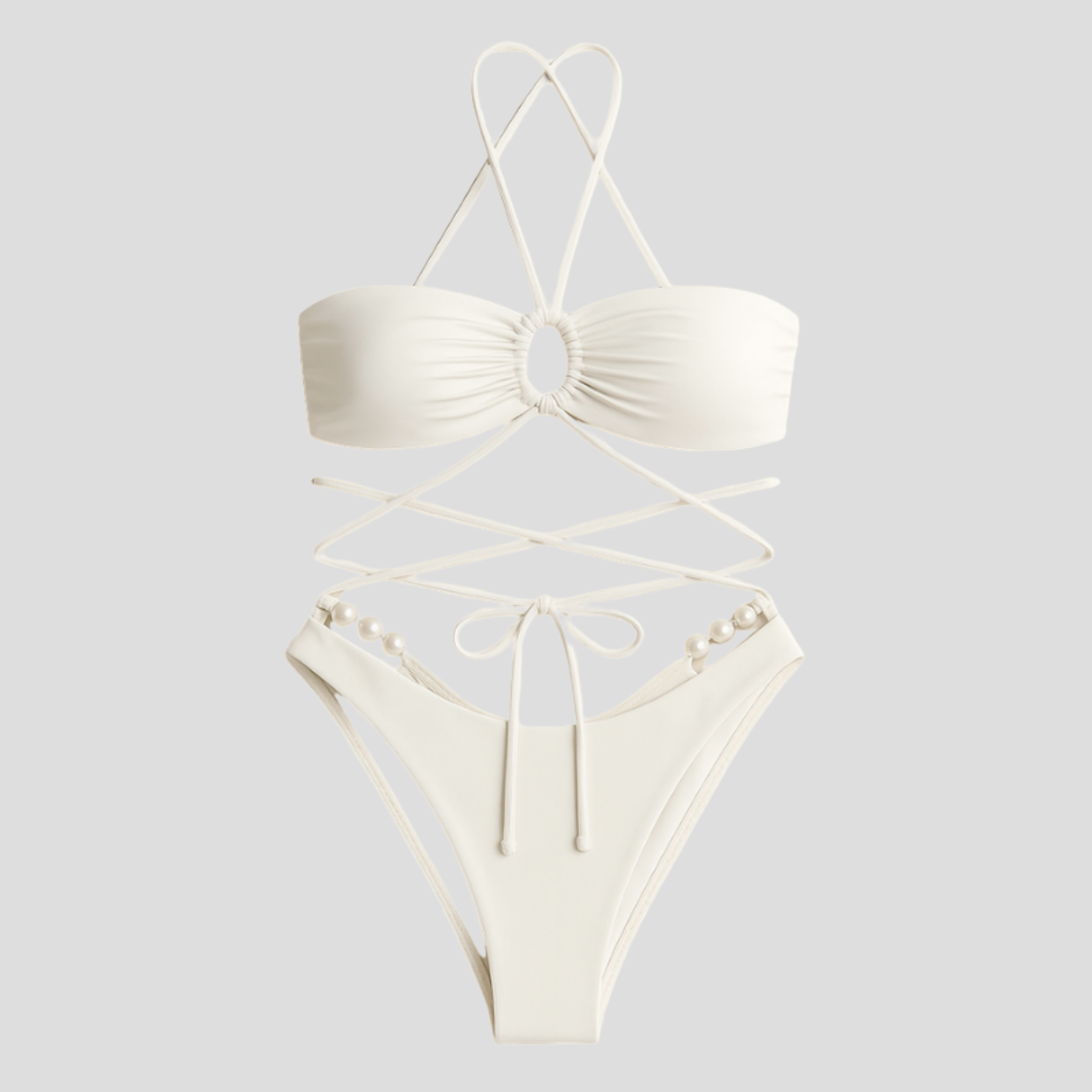 Women Bikini Set | Pearl Detail Form & Wrap-Tie Alignment for Swimwear