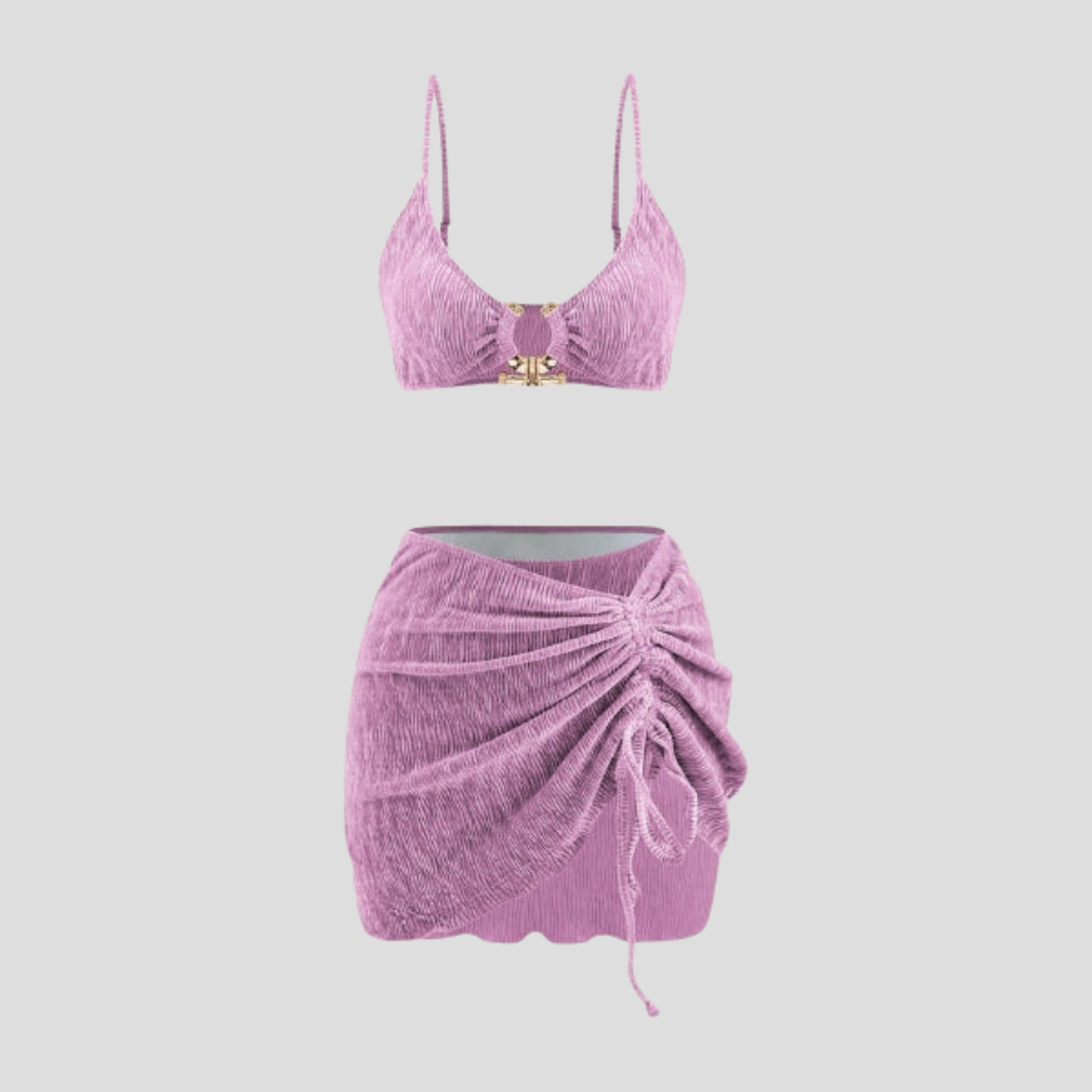 Women Three-Piece Set | Ruched Form & Drawstring Detail Alignment for Resort Wear