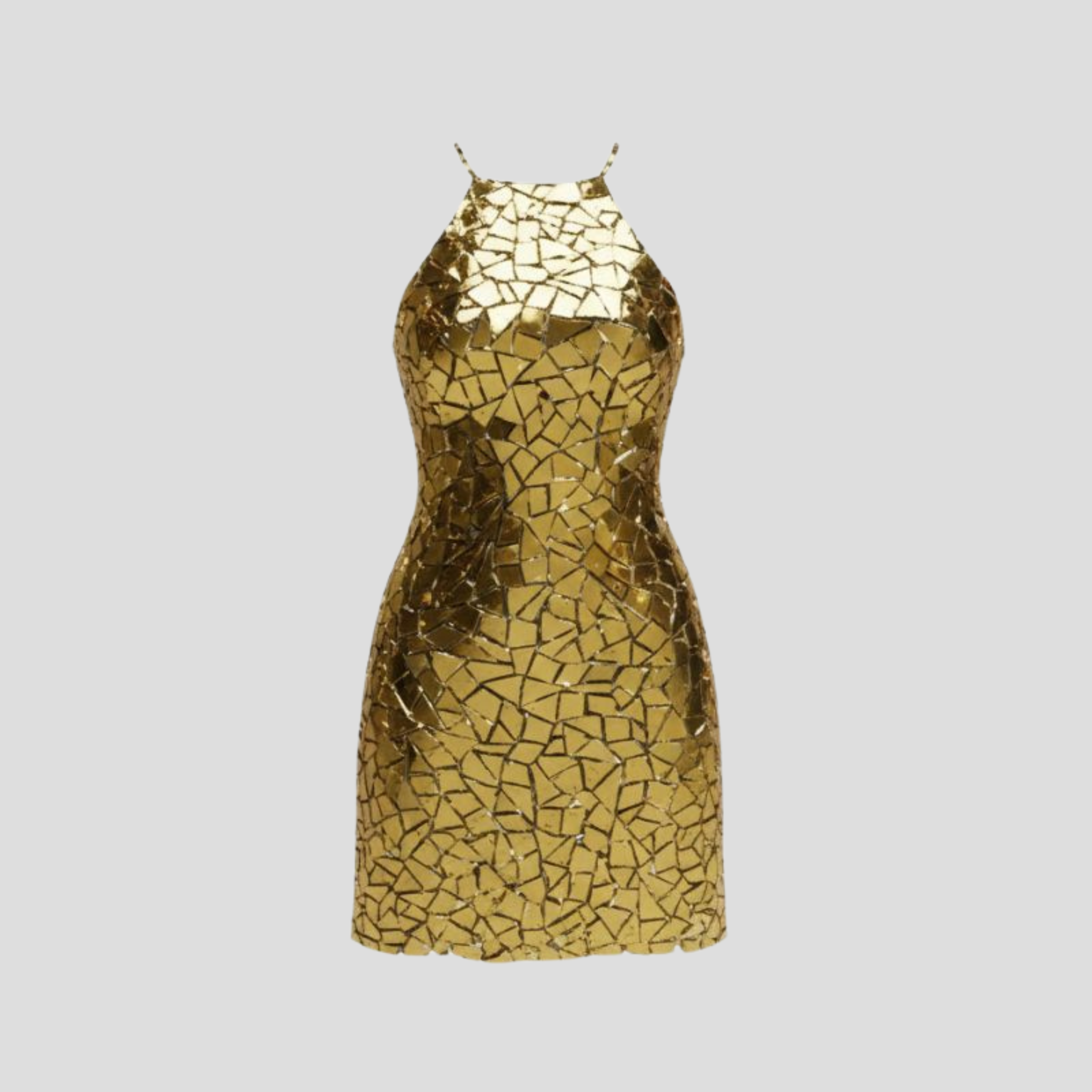 Women Mini Dress | Halter Neckline Form & Mosaic Pattern Alignment for Occasion Wear