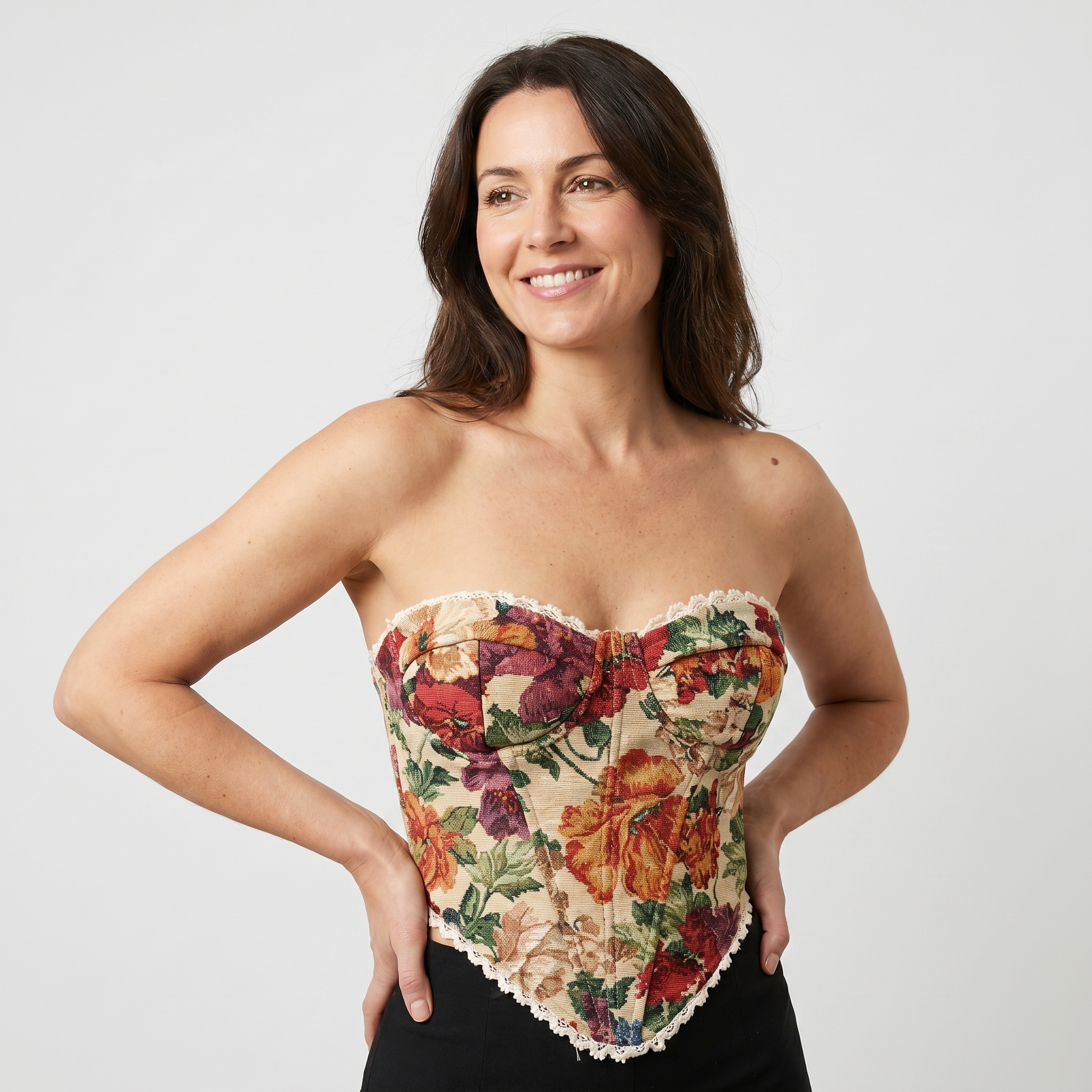 Women Corset Top | Floral Pattern Definition & Scalloped Edge Alignment for Occasion Wear