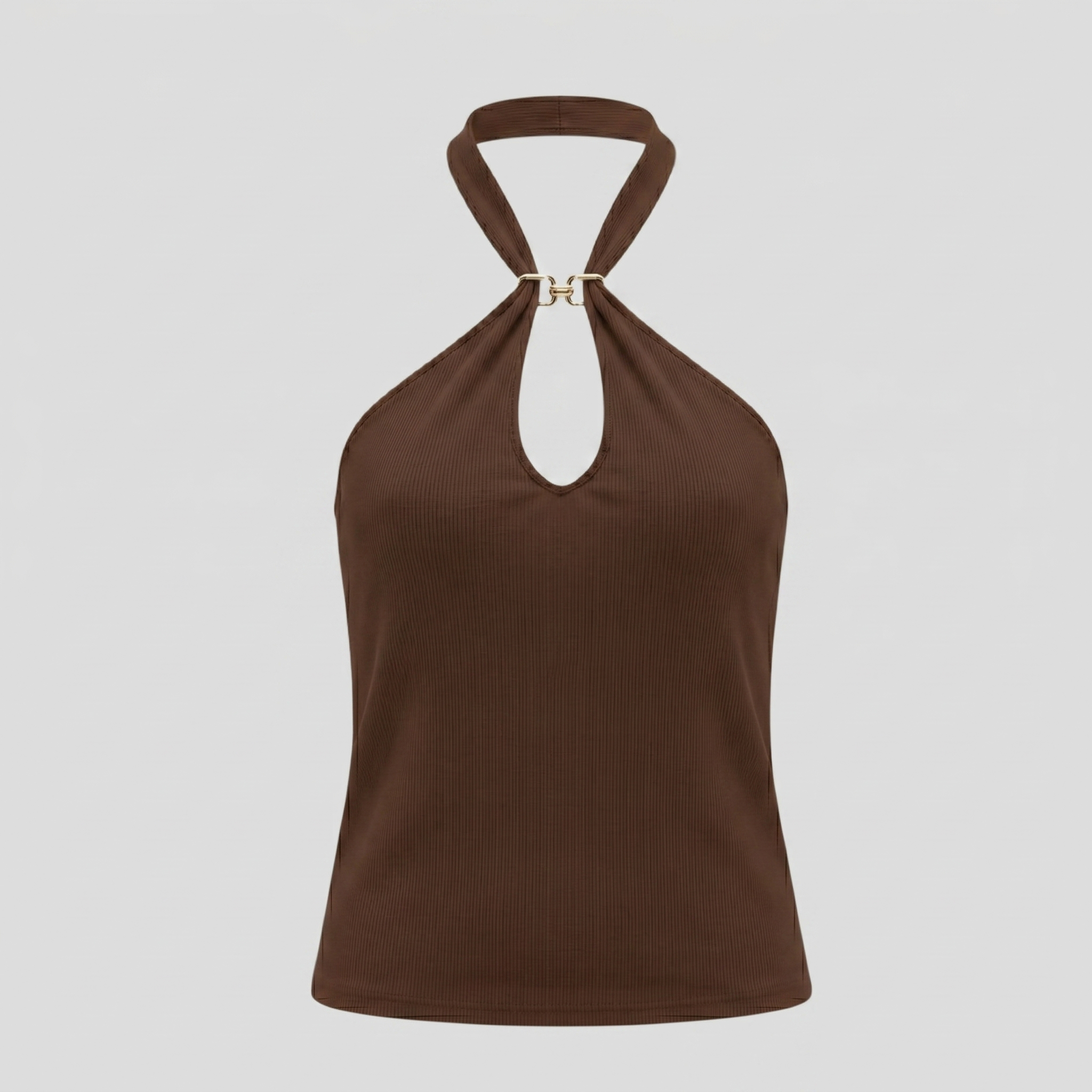 Women Halter Top | Keyhole Cutout Form & Ribbed Surface Definition for Daily Wear